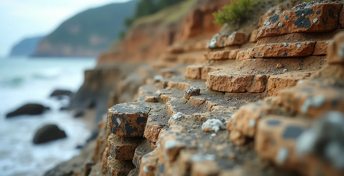 Coupe géologique des falaises de Crozon montrant les différentes strates rocheuses visibles