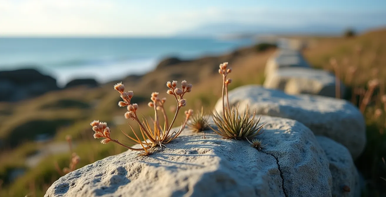 Sentier côtier du GR34 en presqu'île de Crozon avec randonneurs respectueux et panneaux discrets de protection de la nature
