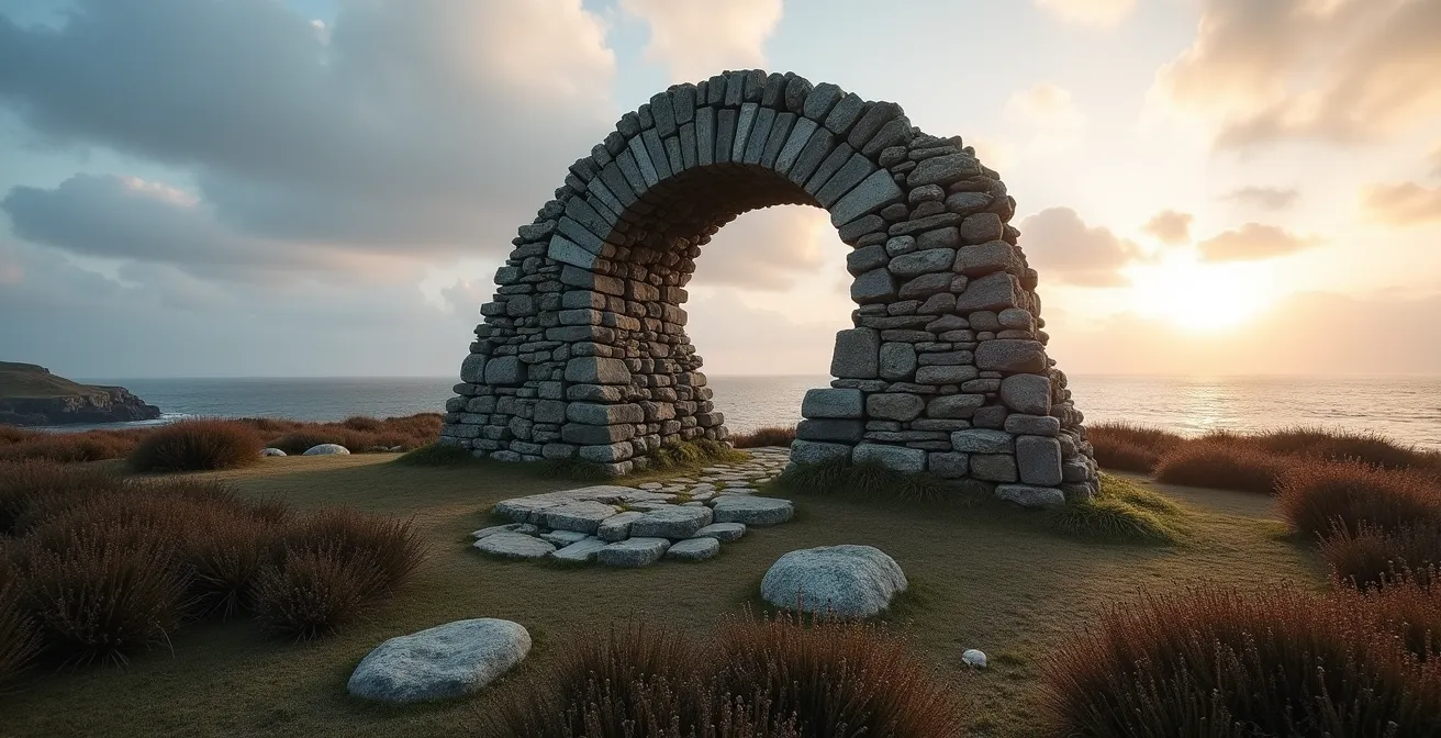 Ancien four à goémon en pierre sur la côte bretonne avec vue sur l'océan